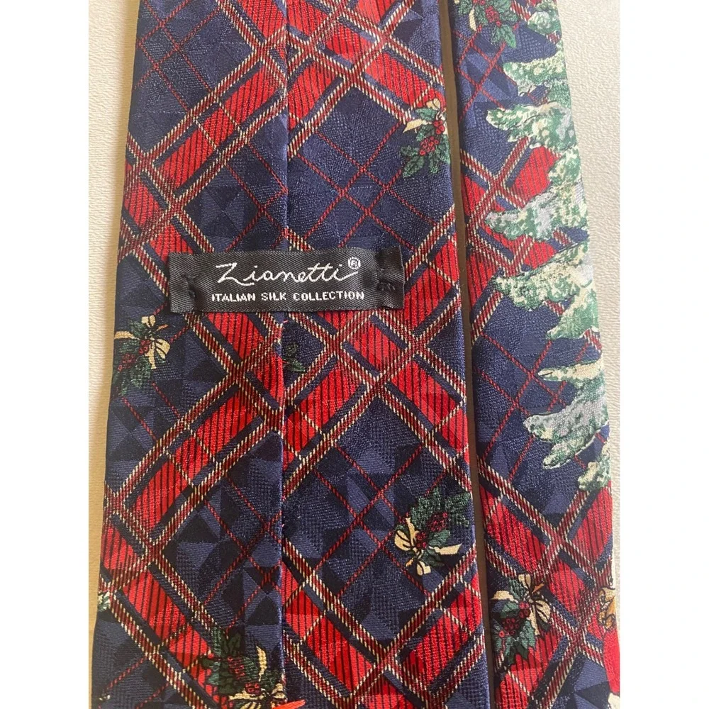 Zianetti Mens Christmas Tie Italian Silk‎ Plaid Santa Claus Holiday Navy Red